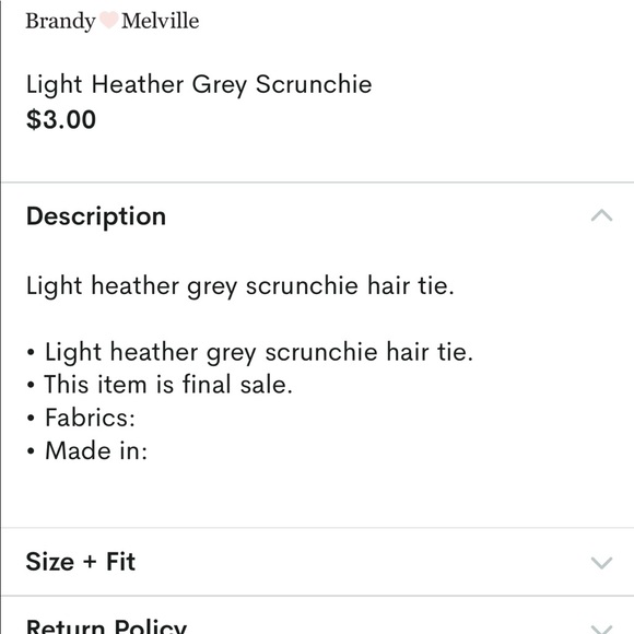 Brandy Melville grey scrunchie - Picture 3 of 3